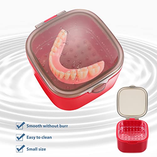 Healifty Denture Case Denture Box Holder Storage Container False Teeth Holder Denture Bath Cleaning Soaking Cup with Strainer And Lid for Travel and Home