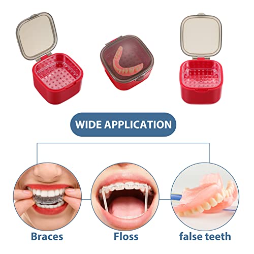 Healifty Denture Case Denture Box Holder Storage Container False Teeth Holder Denture Bath Cleaning Soaking Cup with Strainer And Lid for Travel and Home