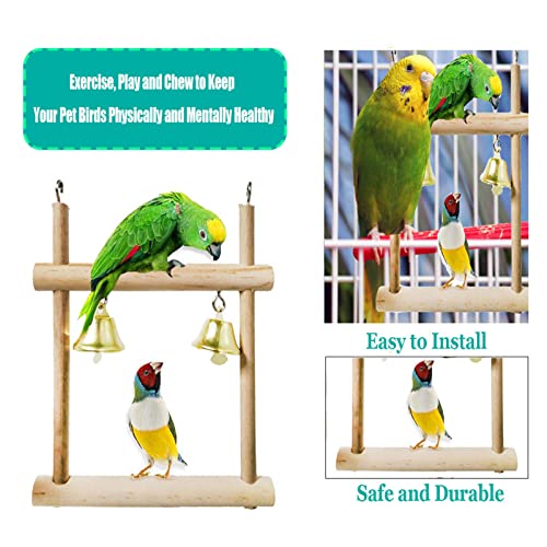 8 Pcs Bird Toy Parrot Swing Chewing Toys- Hanging Wooden Swing Chewing Toy Bells, Ladder Swing for Small Parrots, Macaws, Parakeets, Conures, Cockatiels, Love Birds (011)