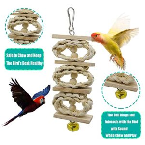 8 Pcs Bird Toy Parrot Swing Chewing Toys- Hanging Wooden Swing Chewing Toy Bells, Ladder Swing for Small Parrots, Macaws, Parakeets, Conures, Cockatiels, Love Birds (011)