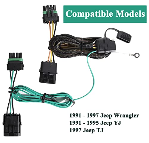 Oyviny Custom 4 Pin Trailer Wiring Harness for 1991-1997 Jeep Wrangler/1997 Jeep TJ/1991-1995 Jeep YJ