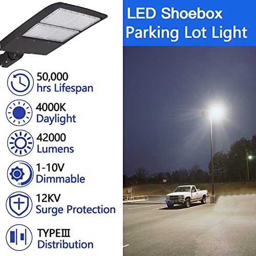 OSTEK 150W LED Parking Lot Light 21,000 LM (140lm/w) 4000K LED Pole Light Outdoor Area Street Lighting [600-700W HID/HPS Equiv.] Adjustable Direct Arm- Commercial Shoebox Light 100-277V,UL&DLC Listed