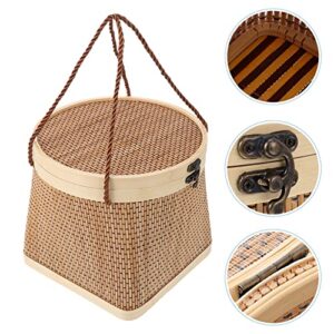 Angoily Wicker Baskets Wicker Basket Rattan Handwoven Basket with Handle and Lid Portable Rattan Egg Container Wooden Woven Storage Basket Organizer Bins Basket