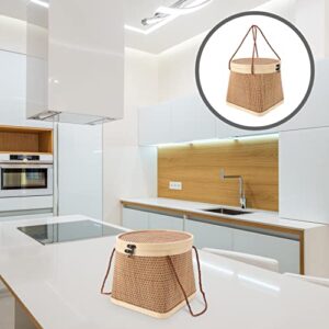 Angoily Wicker Baskets Wicker Basket Rattan Handwoven Basket with Handle and Lid Portable Rattan Egg Container Wooden Woven Storage Basket Organizer Bins Basket