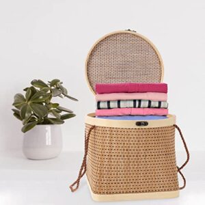 Angoily Wicker Baskets Wicker Basket Rattan Handwoven Basket with Handle and Lid Portable Rattan Egg Container Wooden Woven Storage Basket Organizer Bins Basket