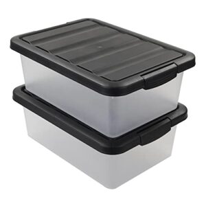 wekioger versatile plastic storage box organizer bins with black lids, 14 quart, 2 packs