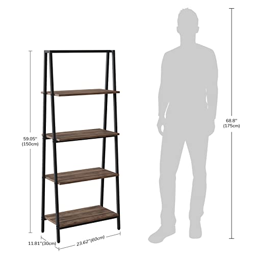 Novilla Bookshelf, 4-Tier Freestanding Storage Bookcase, Industrial Style Display Ladder Shelf for Living Room, Home Office, Bedroom, Kitchen, Walnut