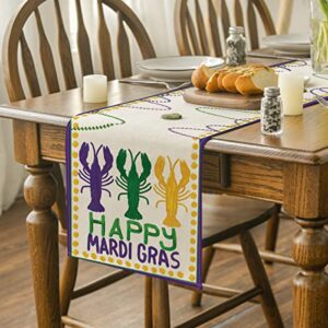 Artoid Mode Beads Happy Mardi Gras Carnival Table Runner, Seasonal Holiday Kitchen Dining Table Decoration for Indoor Outdoor Home Party Decor 13 x 72 Inch