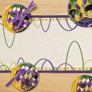 Artoid Mode Beads Happy Mardi Gras Carnival Table Runner, Seasonal Holiday Kitchen Dining Table Decoration for Indoor Outdoor Home Party Decor 13 x 72 Inch