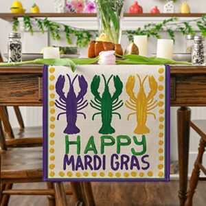 Artoid Mode Beads Happy Mardi Gras Carnival Table Runner, Seasonal Holiday Kitchen Dining Table Decoration for Indoor Outdoor Home Party Decor 13 x 72 Inch