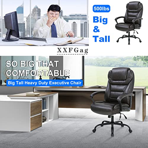 Big and Tall 500lbs Office Chair, Ergonomic Desk Chair,Wide Seat PU Leather Executive Chair with Lumbar Support,High Back Computer Chair,Swivel Task Chair for Heavy People Women,Brown