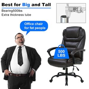 Big and Tall 500lbs Office Chair, Ergonomic Desk Chair,Wide Seat PU Leather Executive Chair with Lumbar Support,High Back Computer Chair,Swivel Task Chair for Heavy People Women,Brown