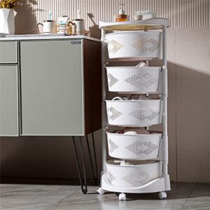 5 Layer Rotating Multi-Layer Kitchen Storage Shelf, Fruit and Vegetable Storage Basket, Kitchen Storage Rack Floor-Standing Household Storage Rack Trolley with Movable Wheels for Kitchen