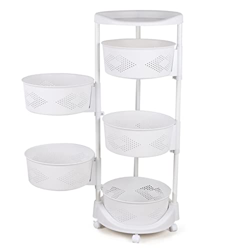 5 Layer Rotating Multi-Layer Kitchen Storage Shelf, Fruit and Vegetable Storage Basket, Kitchen Storage Rack Floor-Standing Household Storage Rack Trolley with Movable Wheels for Kitchen