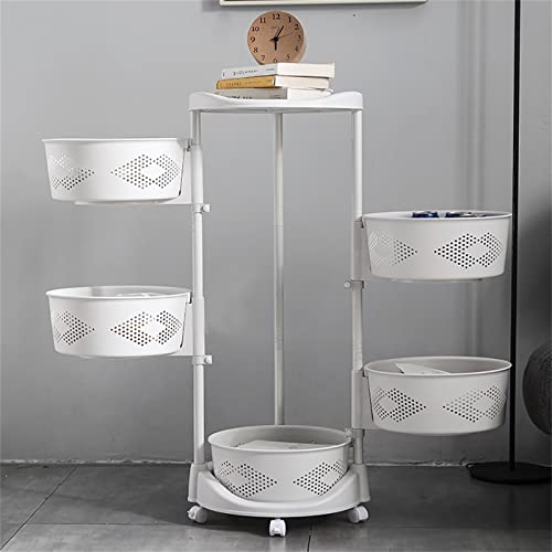 5 Layer Rotating Multi-Layer Kitchen Storage Shelf, Fruit and Vegetable Storage Basket, Kitchen Storage Rack Floor-Standing Household Storage Rack Trolley with Movable Wheels for Kitchen