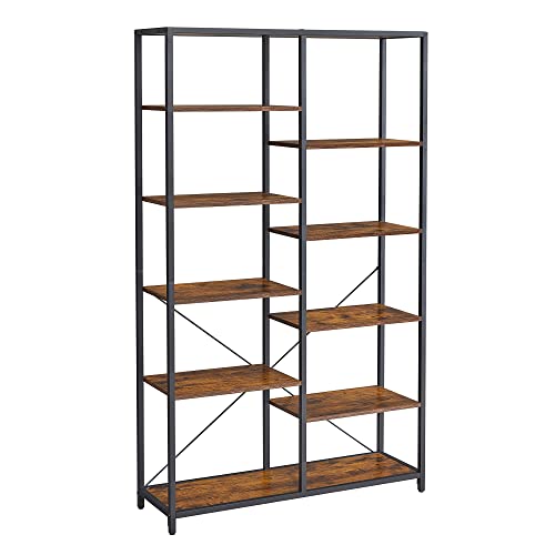 VASAGLE Bookshelf, 5 Tier Bookcase, Free-Standing Shelf, for Bedroom, Living Room, Office, Study, 11.8 x 39.4 x 66.9 Inches, Easy Assembly, Industrial Style, Rustic Brown and Black ULLS155B01