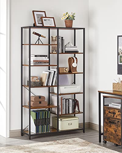 VASAGLE Bookshelf, 5 Tier Bookcase, Free-Standing Shelf, for Bedroom, Living Room, Office, Study, 11.8 x 39.4 x 66.9 Inches, Easy Assembly, Industrial Style, Rustic Brown and Black ULLS155B01