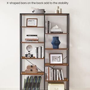 VASAGLE Bookshelf, 5 Tier Bookcase, Free-Standing Shelf, for Bedroom, Living Room, Office, Study, 11.8 x 39.4 x 66.9 Inches, Easy Assembly, Industrial Style, Rustic Brown and Black ULLS155B01