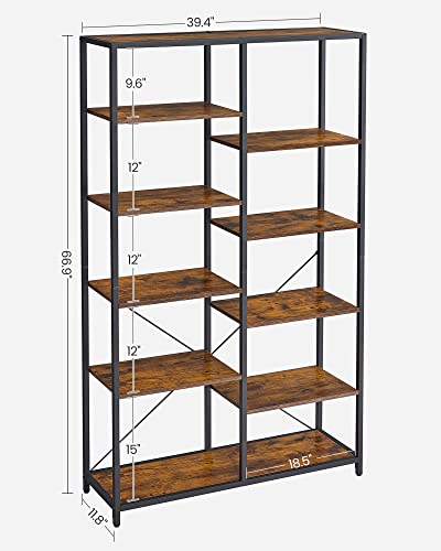 VASAGLE Bookshelf, 5 Tier Bookcase, Free-Standing Shelf, for Bedroom, Living Room, Office, Study, 11.8 x 39.4 x 66.9 Inches, Easy Assembly, Industrial Style, Rustic Brown and Black ULLS155B01