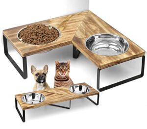 cat bowls elevated raised cat dog bowl stand with 2 stainless steel cat food bowls for cat food and water bowls to cats small dog two splicing methods carbonized black