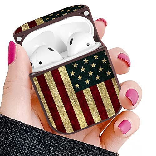 OOK Protective Airpods Case Cover Designed for Apple Airpods 2 & 1, Cute American Flag Patterns Shockproof Magnetic Case Cover with Portable Keychain Clip for Girls Kids Women Men