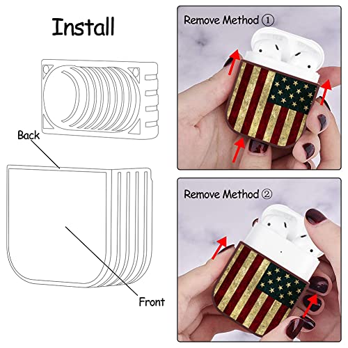 OOK Protective Airpods Case Cover Designed for Apple Airpods 2 & 1, Cute American Flag Patterns Shockproof Magnetic Case Cover with Portable Keychain Clip for Girls Kids Women Men