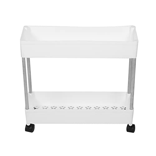 Bathroom Storage Cart Rolling Utility Cart Kitchen Trolley: Bath Storage Rack with Wheels 2 Tier Bathroom Organizers Mobile Shelving Unit Organizer for Bathroom Kitchen Slim Storage Cart