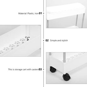 Bathroom Storage Cart Rolling Utility Cart Kitchen Trolley: Bath Storage Rack with Wheels 2 Tier Bathroom Organizers Mobile Shelving Unit Organizer for Bathroom Kitchen Slim Storage Cart