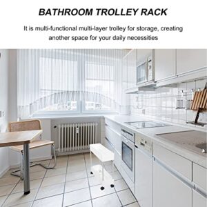 Bathroom Storage Cart Rolling Utility Cart Kitchen Trolley: Bath Storage Rack with Wheels 2 Tier Bathroom Organizers Mobile Shelving Unit Organizer for Bathroom Kitchen Slim Storage Cart