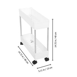 Bathroom Storage Cart Rolling Utility Cart Kitchen Trolley: Bath Storage Rack with Wheels 2 Tier Bathroom Organizers Mobile Shelving Unit Organizer for Bathroom Kitchen Slim Storage Cart