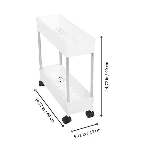 Bathroom Storage Cart Rolling Utility Cart Kitchen Trolley: Bath Storage Rack with Wheels 2 Tier Bathroom Organizers Mobile Shelving Unit Organizer for Bathroom Kitchen Slim Storage Cart