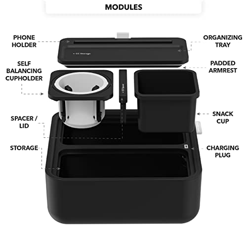 CouchConsole Original Tray - Drinks & Snacks Sofa Caddy with Armrest, Table with Phone Stand- TV Remote Control Storage and Organizer - for Living Rooms, RV, and Cars, Black/Gray