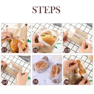 Disposable Plastic To Go Hamburger bag &Stickers,Easy Tear Hamburgers Packing(100pcs),Plastic Burger Containers to Carry Cake Dessert Sandwich,Takeaway Home Use and Party Bake Sale