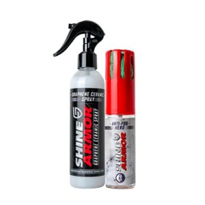 shine armor graphene ceramic coating spray highly concentrated for vehicle paint protection and shine with hydrophobic top coat technology & anti fog hero microfiber cloth windshield glasses spray
