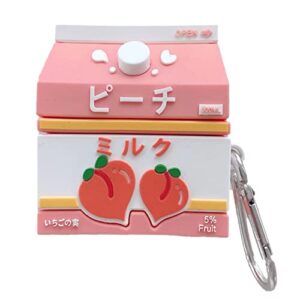 henji case for airpods 3 2021 new, 3d cute strawberry milk box earphone cases for airpods 3rd generation, cartoon cover for earpods earbuds, for women girls teens (strawberry juice)