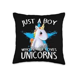 funny unicorn gifts for men & boys just a boy who really loves unicorns throw pillow, 16x16, multicolor