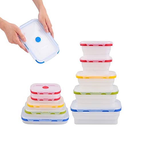 ECOBERI Collapsible Food Storage Containers, Airtight Snap-Top Lids, Microwave, Dishwasher Safe, BPA Free Silicone, Set of 5