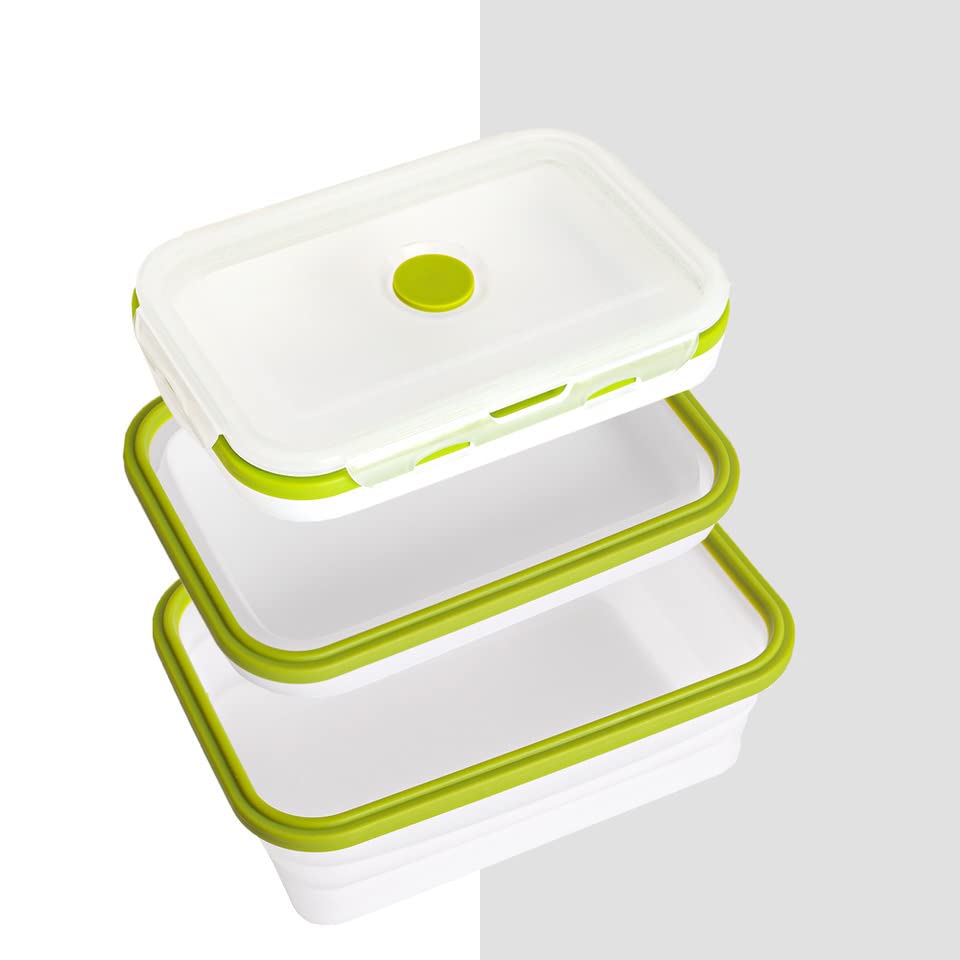 ECOBERI Collapsible Food Storage Containers, Airtight Snap-Top Lids, Microwave, Dishwasher Safe, BPA Free Silicone, Set of 5