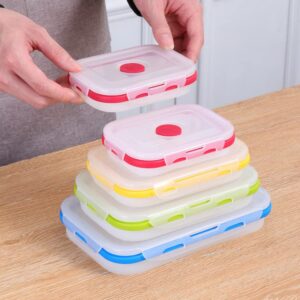 ECOBERI Collapsible Food Storage Containers, Airtight Snap-Top Lids, Microwave, Dishwasher Safe, BPA Free Silicone, Set of 5