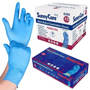 1000pcs sunnycare 8200 blue nitrile medical exam gloves powder free chemo-rated (non vinyl latex) 100/box;10boxes/case size: x-small