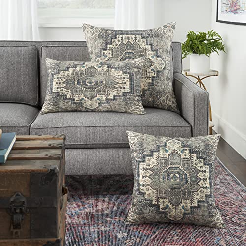 Nicole Curtis Pillow Persian Medallion Grey/Multi 24" X 24" Throw Pillow