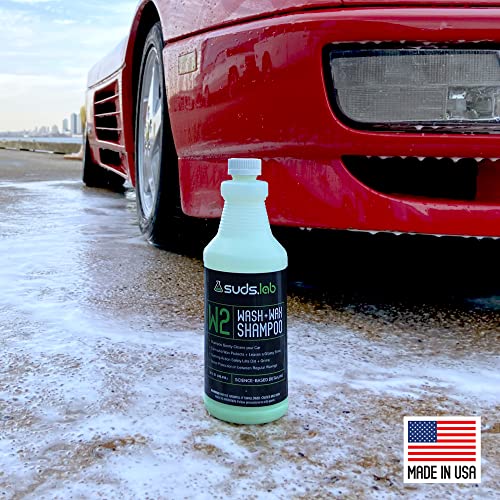 Suds Lab W2 Car Wash plus Wax Shampoo, Gentle Auto Shampoo that Cleans, Restores Shine, and Protects - 32 oz