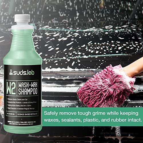 Suds Lab W2 Car Wash plus Wax Shampoo, Gentle Auto Shampoo that Cleans, Restores Shine, and Protects - 32 oz