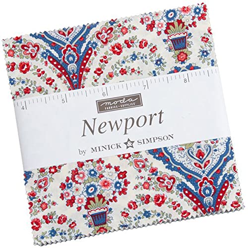 Moda Fabrics Newport Charm Pack by Minick & Simpson; 42-5 Inch Precut Fabric Quilt Squares, 5 Inches, 14930PP