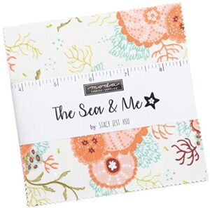 moda fabrics the sea & me charm pack by stacy iest hsu; 42-5 inches precut fabric quilt squares, 5 inches, 20790pp