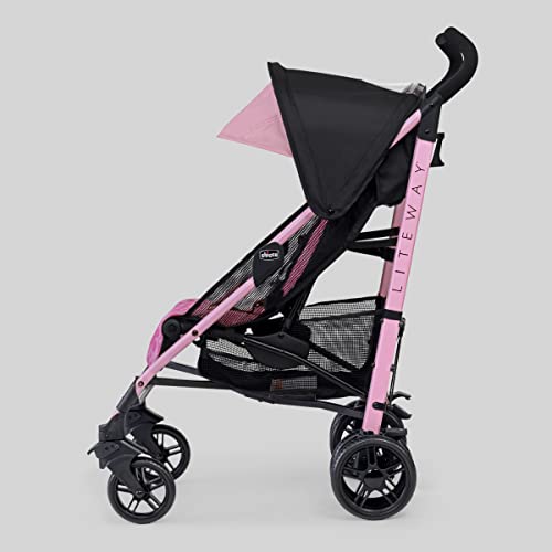 Chicco Liteway Stroller, Compact Fold Baby Stroller with Canopy, Lightweight Aluminum Frame Umbrella Stroller, for Use with Babies and Toddlers up to 40 lbs. | Petal/Pink