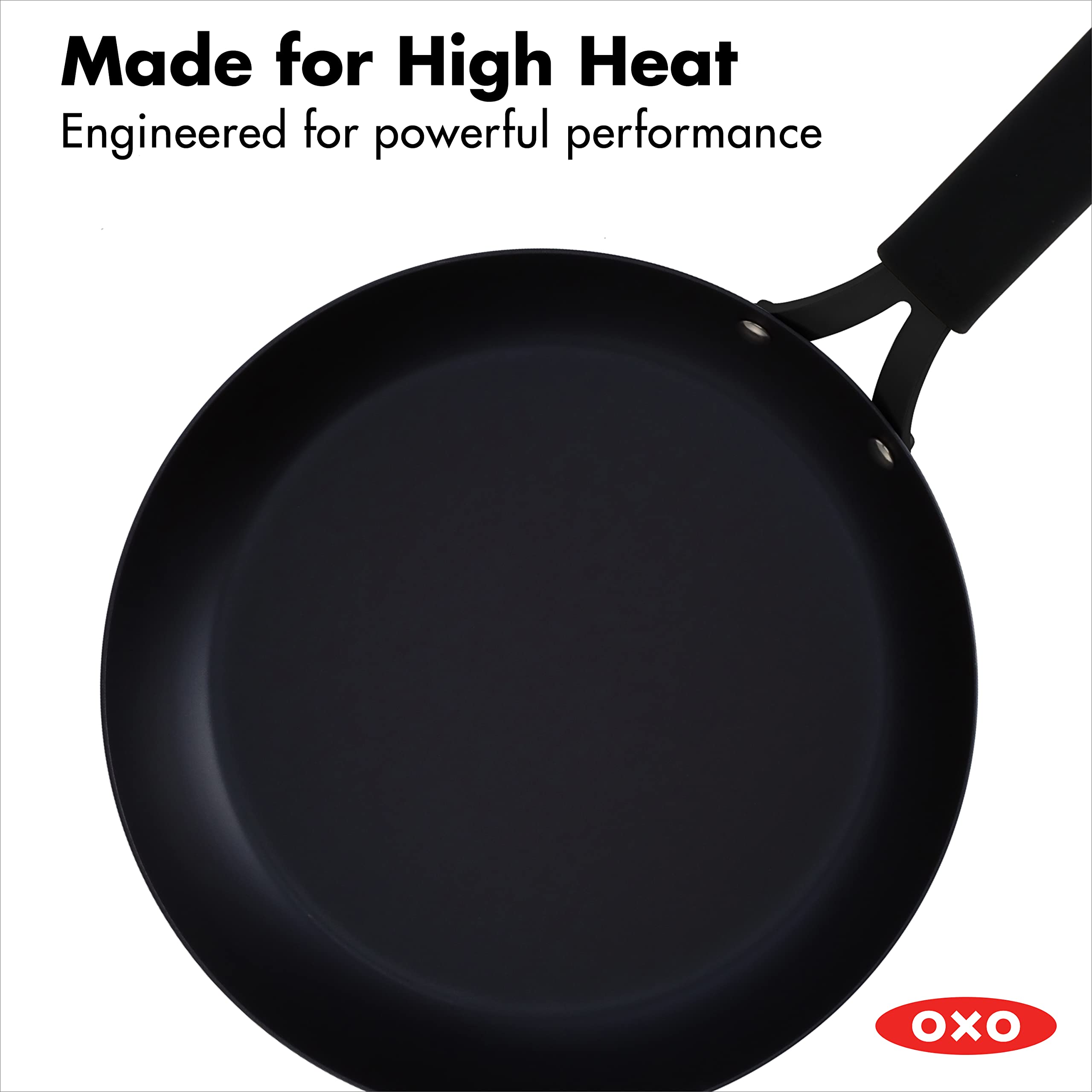 OXO Obsidian Pre-Seasoned Carbon Steel, 10" Frying Pan Skillet with Removable Silicone Handle Holder, Induction, Oven Safe, Black