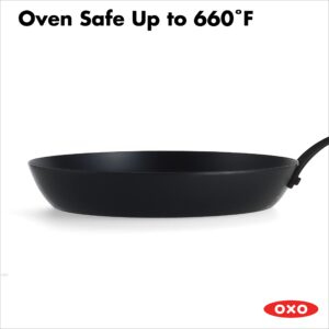 OXO Obsidian Pre-Seasoned Carbon Steel, 10" Frying Pan Skillet with Removable Silicone Handle Holder, Induction, Oven Safe, Black
