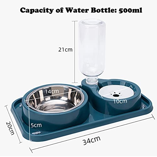 Double Dog Cat Bowls, 2 in1 Pet Water and Food Bowl Set with Automatic Gravity Water Dispenser Bottle Detachable Stainless Steel Bowl No-Spill for Cats and Dogs Puppy Kitten Rabbit