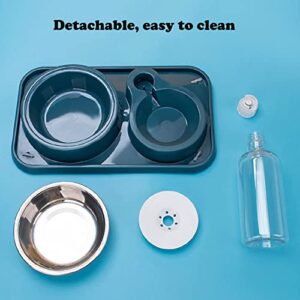 Double Dog Cat Bowls, 2 in1 Pet Water and Food Bowl Set with Automatic Gravity Water Dispenser Bottle Detachable Stainless Steel Bowl No-Spill for Cats and Dogs Puppy Kitten Rabbit